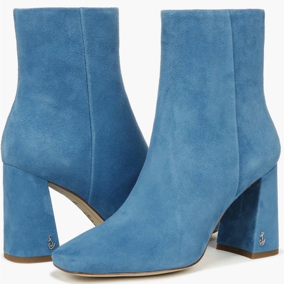 Sam Edelman Shoes - Sam Edelman Blue Suede Ankle Boots Size 6 Block Heel Zip Up